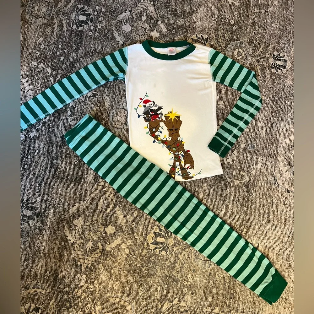 Hanna Andersson Marvel Groot Kids Size 12 Holiday Long John Pajamas